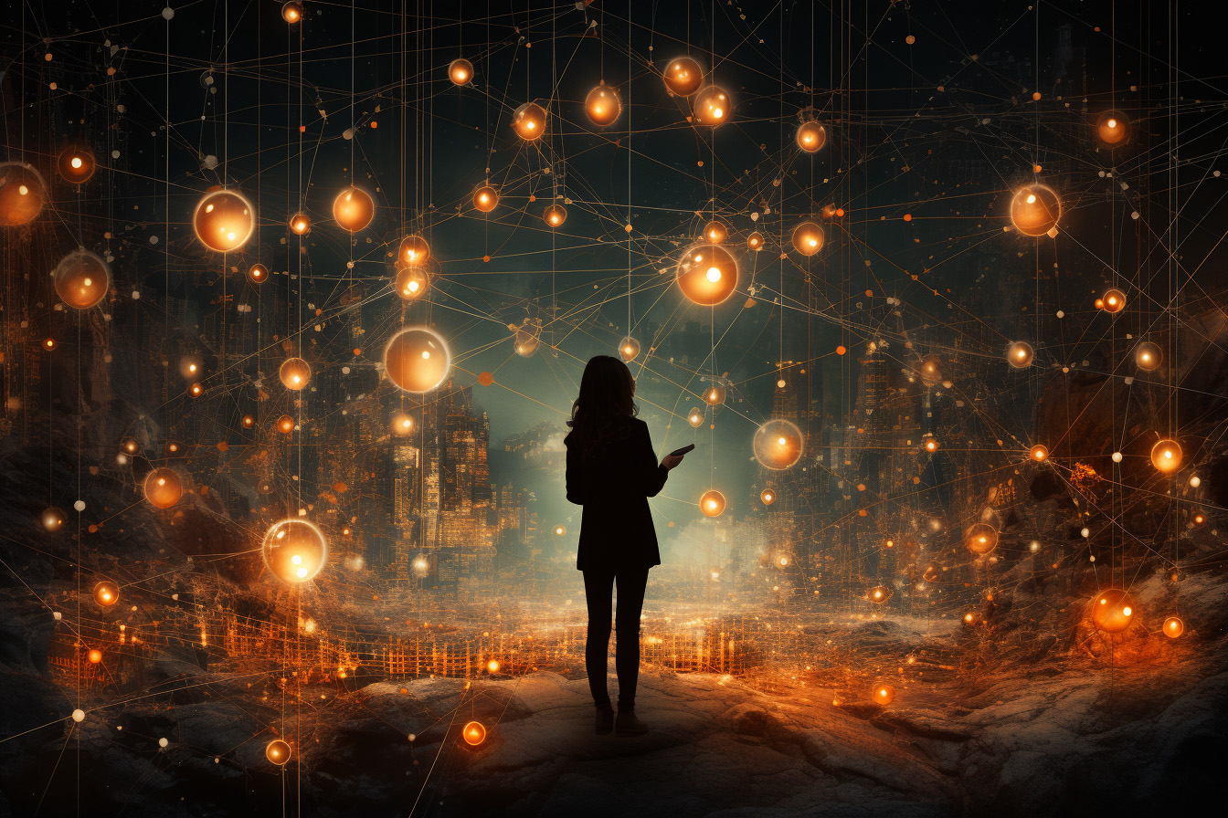 women overlooking futuristic city 